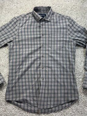 Mizzen+Main Men's Large Trim Tall Long Sleeve Gray Plaid Button Down